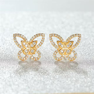 sk_1022 Elegant Gold Butterfly Crystal Earrings