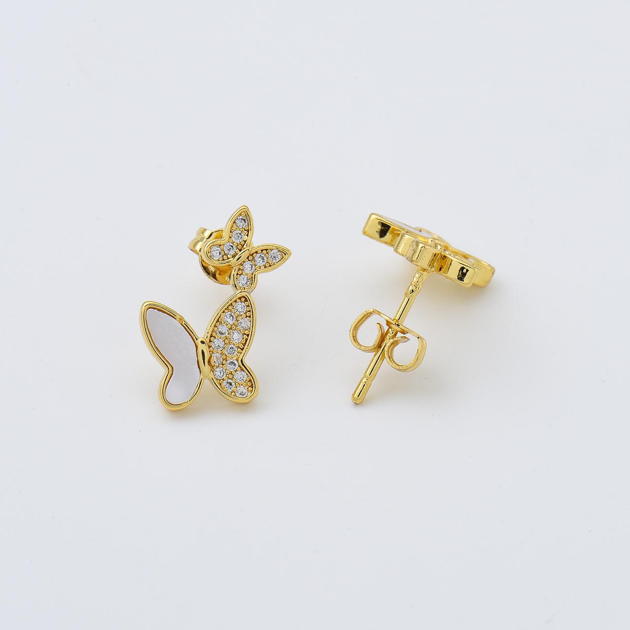 sk_1021 Butterfly-shaped stud earrings with a gold-tone finish