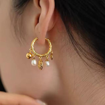 sk_1028 Foxanry Pearl Tassel Drop Earrings